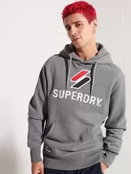 Superdry Code Logo Hoodie, Dark Charcoal, Size L, Men