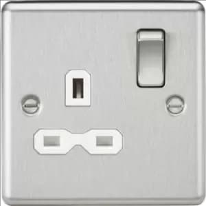 KnightsBridge 13A 1G DP Switched Socket with White Insert - Rounded Edge Brushed Chrome