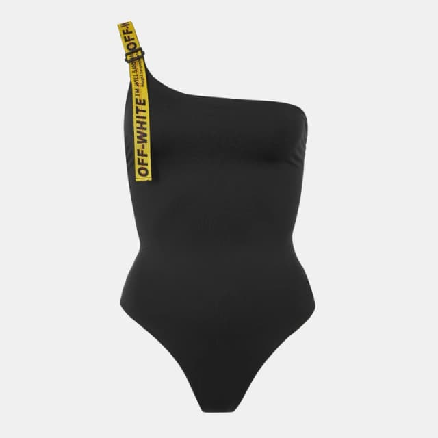 Off White Womens Logo Asymmetric Swimsuit Black female 4 (3XS)