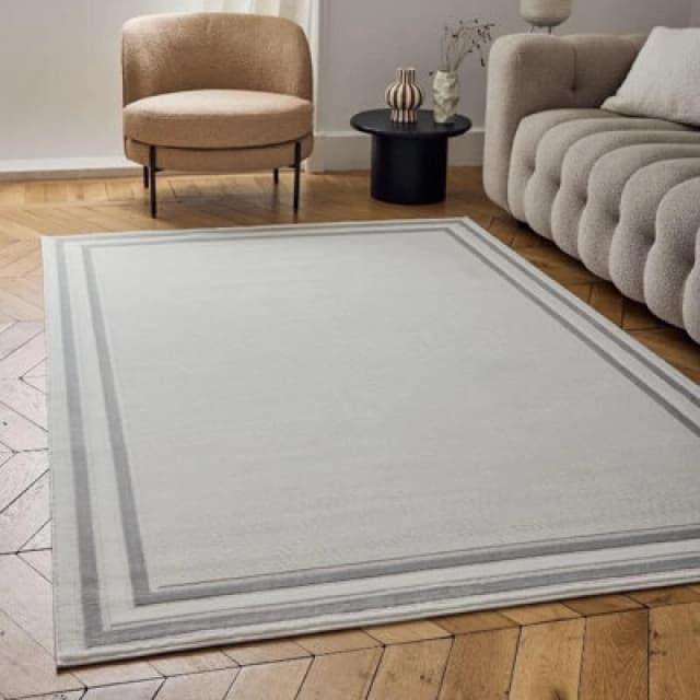 THE RUGS Carmel Modern Area Rugs & Runners Bordered Design Soft Pile in Grey Size: 120cm x 170cm Grey Unisex 120cm x 170 cm