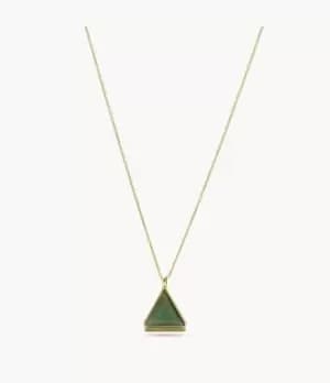 Fossil Women Val Joyful Expression Green Aventurine 14K Gold Plated Brass Pendant Necklace