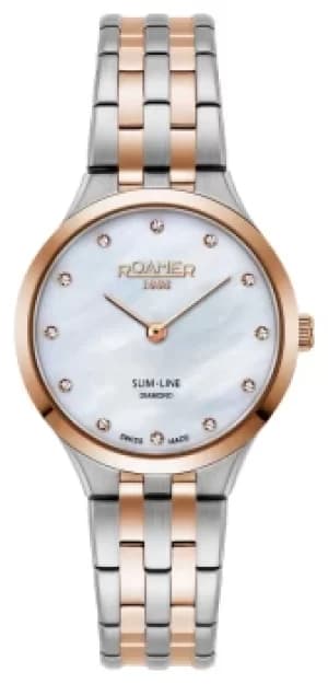 Roamer Slim-Line Classic Ladies White MOP Diamond Dial Rose Watch