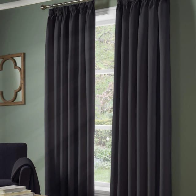 Alan Symonds Plain 95% Blackout Pencil Pleat Taped Top Curtains Charcoal unisex 168x137cm
