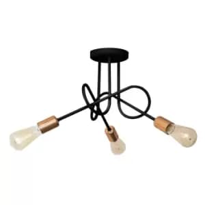 Oxford Multi Arm Semi Flush Ceiling Light Black, Copper 50cm