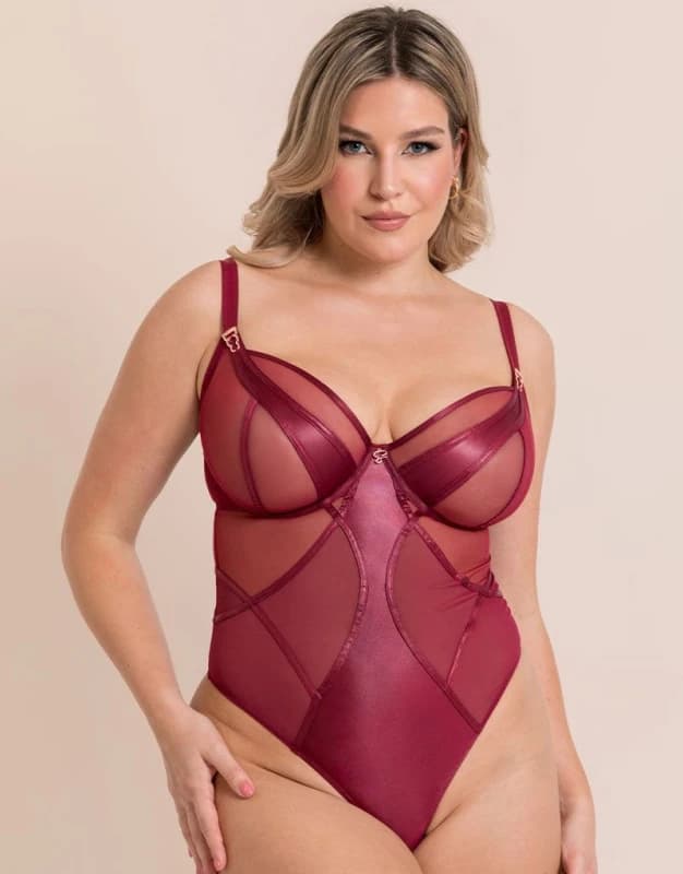 Scantilly Womens Suspense Plunge Bodysuit in Purple Size: 32G Purple Female 32G