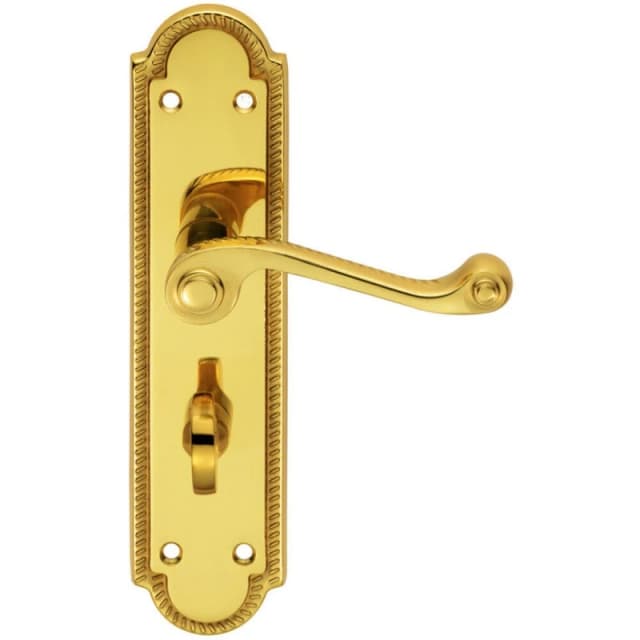 Loops PAIR Reeded Scroll Lever on Shaped Bathroom Backplate 205 x 49mm Polished Brass Metallics