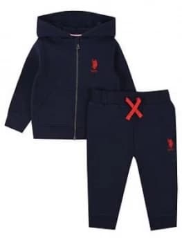 U.S. Polo Assn. Toddler Boys Core Zip Through Sweat Set - Blue, Size Age: 12 Months