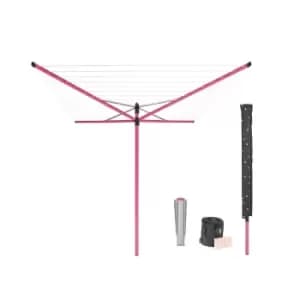 Brabantia Lift-O-Matic 50m Rotary Dryer with Ground Spike & Accessories - Spring Pink
