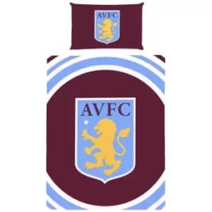 Aston Villa FC Crest Duvet Cover Set (Single) (Claret Red/Sky Blue/White)