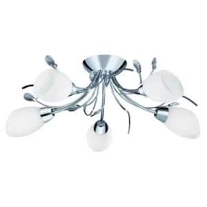 Gardenia 5 Light Multi Arm Ceiling Semi Flush Light Chrome, Crystal and Opal Glass, E14