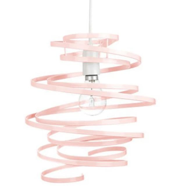 Happy Homewares Contemporary Pink Gloss Metal Double Ribbon Spiral Swirl Ceiling Light Pendant