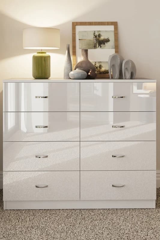 FWStyle FWStyle Large 8 Drawer High Gloss Chest Of Drawers in White White One Size Male 5056413121233