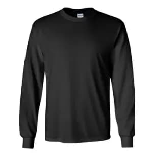 Gildan Mens Plain Crew Neck Ultra Cotton Long Sleeve T-Shirt (M) (Black)