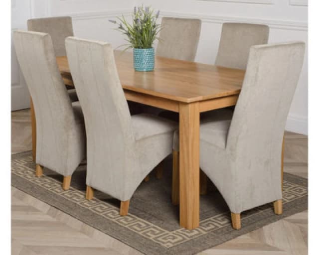 Thats Furniture Oslo 180 x 90cm Large Oak Dining Table & 6 Lola Fabric Chairs in Grey Grey Unisex 180 x 90 cm