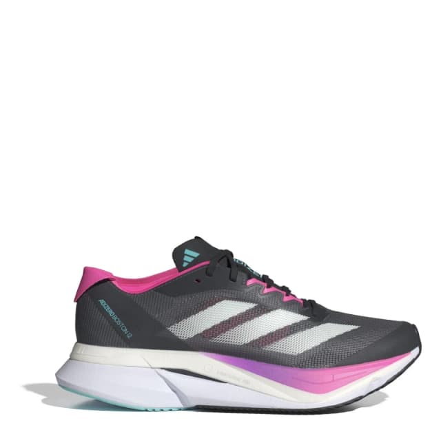 adidas Adizero Boston 12 Road Running Shoes Womens Gry/Jade/Pnk female 3.5 (36)