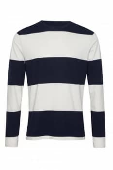Mens French Connection Block Stripe T Shirt Marine