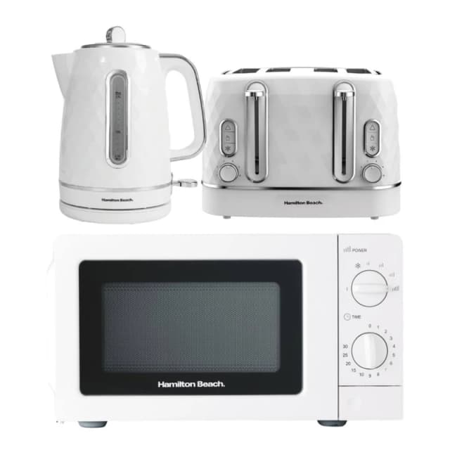 Hamilton Beach Diamond Kettle, Toaster & 20L Standard Microwave - White White Unisex