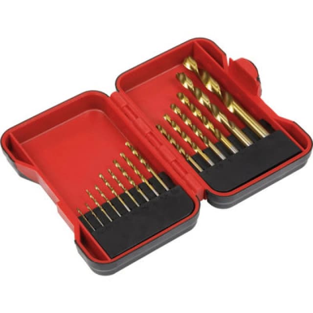 Loops 15 Piece Titanium Coated HSS Drill Bit Set - High Speed Steel - Storage Box Metallics