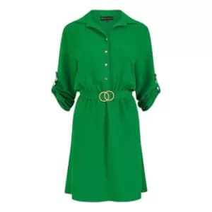 Mela London Green Ditsy Midi Dress With Gold Belt - Green