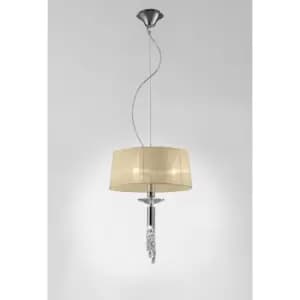 Tiffany pendant lamp 3+1 E27+G9 bulb, polished chrome with cream shade & transparent crystal