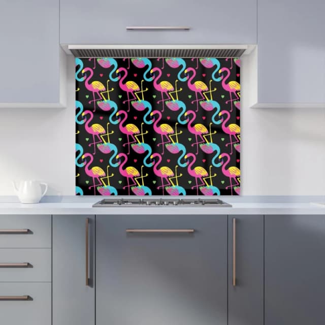 Warren Reed - Designer Vivid Flamingo Pattern Kitchen Splashback in Black Size: 900mm x 650mm Black Unisex 900mm x 650mm
