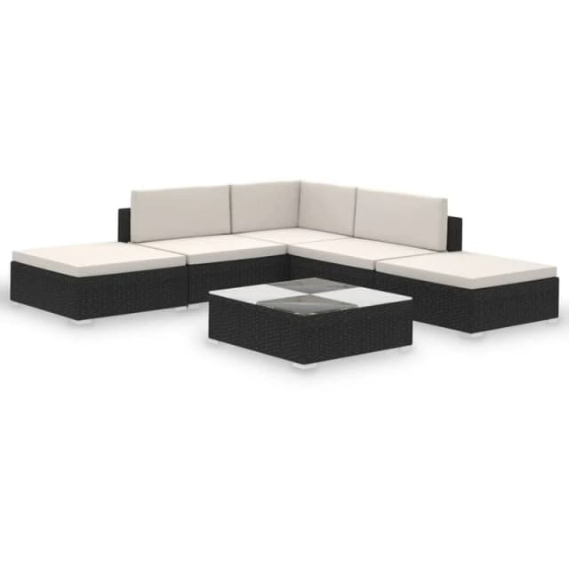 vidaXL Garden Lounge Set 6 Piece with Cushions Poly Rattan Black Furniture