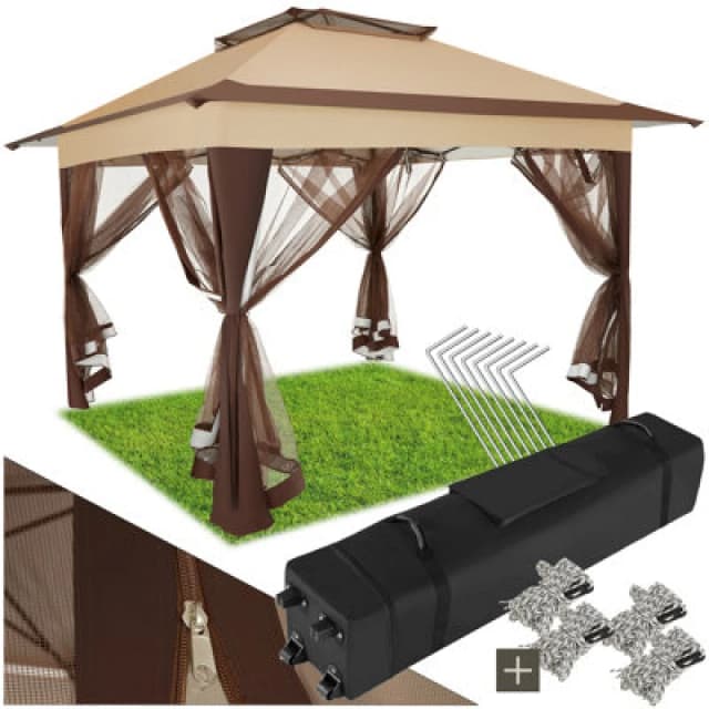 Tectake Gazebo Carabobo - 4 Side Panels, Water & Uv-Resistant, 3.64 X 3.64 X 2.94 M 364 X 364 X 294cm - Brown