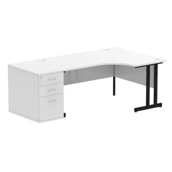 Impulse Impulse 1600mm Right Crescent Office Desk White Top Black Cantilever Leg Workstation 800 Deep Desk High Pedestal IWSRC168BCWHT