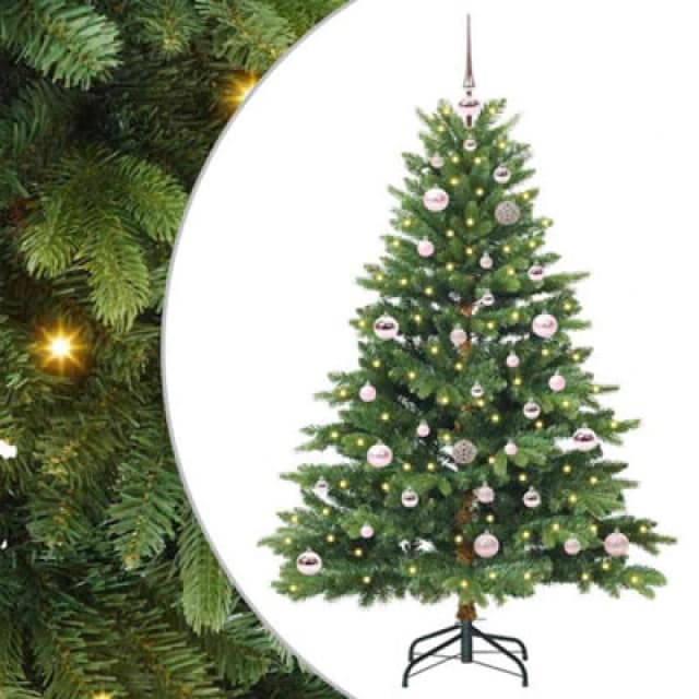 vidaXL Artificial Christmas Tree with 150 LEDs, Pink Balls Green 150 x 101cm PE and PVC, Green 3397538