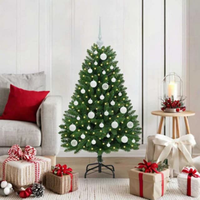 vidaXL Artificial Christmas Tree with White Balls Green 120cm PVC and Metal, Green 3395670