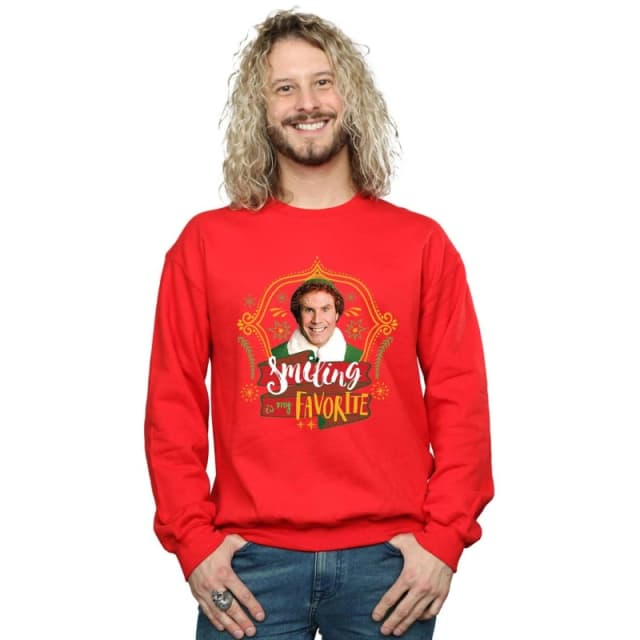 Elf Elf Men Buddy Smiling Sweatshirt in Red Size: Small Red S Male 5057736063309