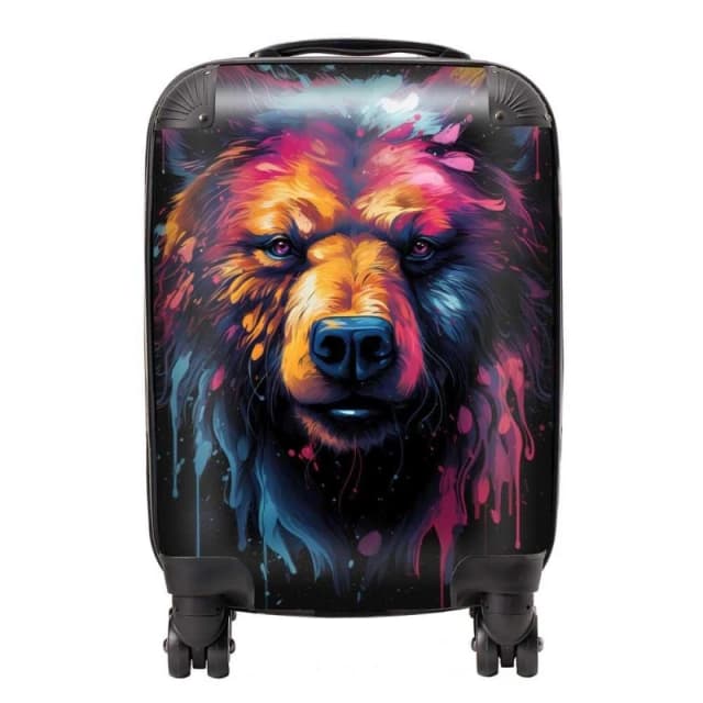 Warren Reed - Designer Splashart Bear Face Suitcase in Brown Size: Large Brown Unisex Large