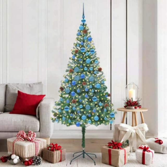 vidaXL Artificial Christmas Tree with Stand, Blue Balls Green 180cm PVC and Steel, Green 3396721