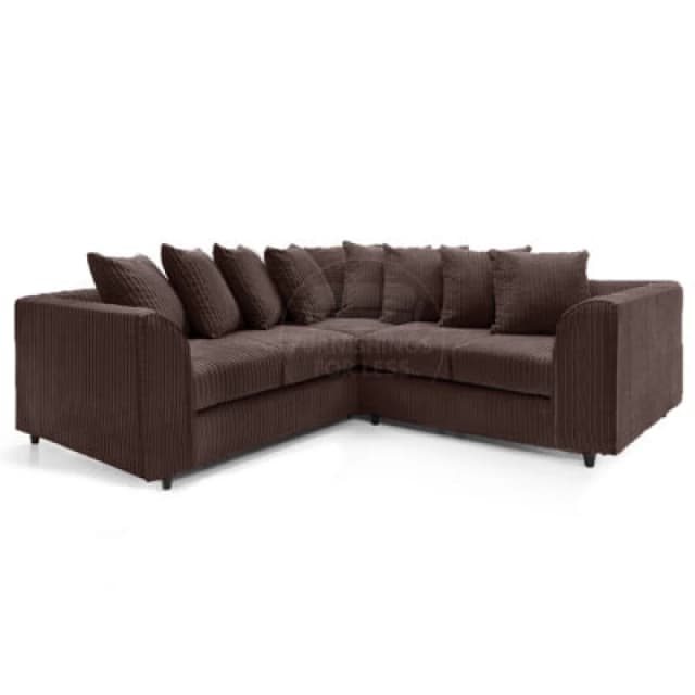 Furnishings For Less UK Ferguson Chocolate 5 Seater Fabric Corner Sofa L Shaped Jumbo Cord - Scatter Back