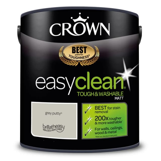 Crown Easyclean Matt Emulsion Paint, 2.5L, Grey Putty