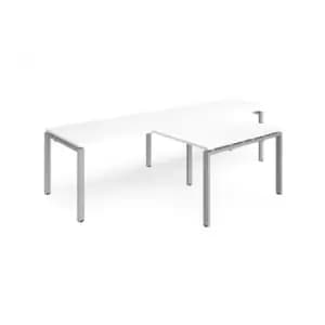 Bench Desk 2 Person With Return Desks 3200mm White Tops With Silver Frames Adapt