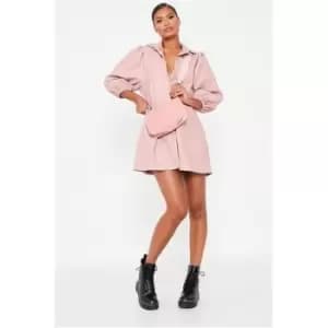I Saw It First Blush Pink Faux Leather Puff Sleeve Shirt Dress - Pink