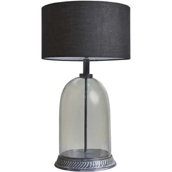 Grey & Clear Glass Table Lamp Light With Large Lampshade - Black - No Bulb
