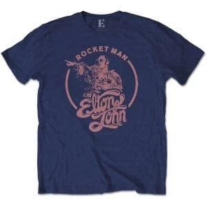 Elton John - Rocketman Circle Point Mens Large T-Shirt - Navy Blue