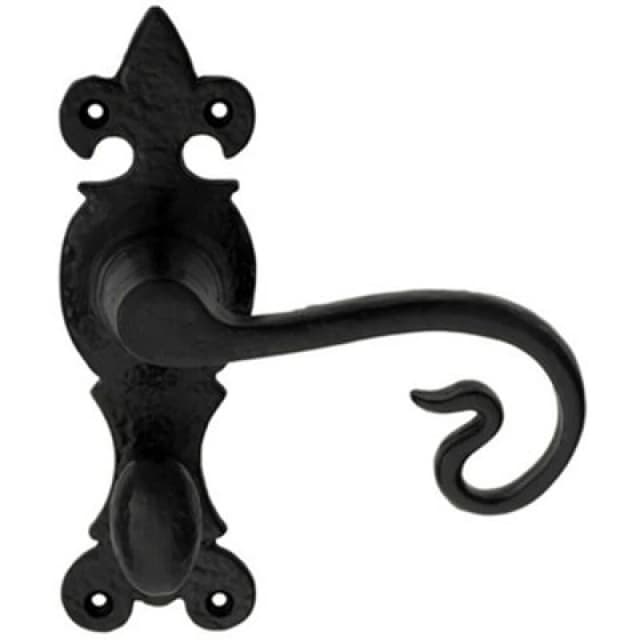 Loops PAIR Forged Curled Lever Handle on Bathroom Backplate 167 x 51mm Black Antique Black