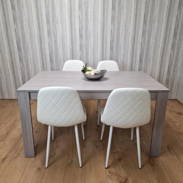 KOSY KOALA Kosy Koala - Dining Table and 4 Chairs Grey 4 White Leather Chairs Wood Dining Set Furniture Arrow grey 117 + 4 white gem