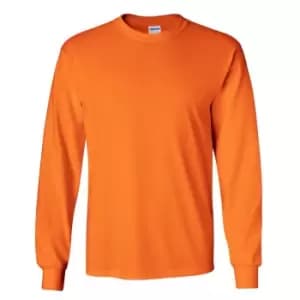 Gildan Mens Plain Crew Neck Ultra Cotton Long Sleeve T-Shirt (L) (Safety Orange)