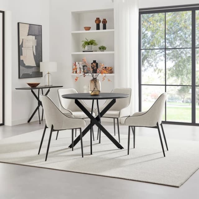 FurnitureboxUK FurnitureboxUK Novara 100cm Black Top Round Dining Table & 4 Cream Beaumont Chairs Black One Size Unisex 5056784315217