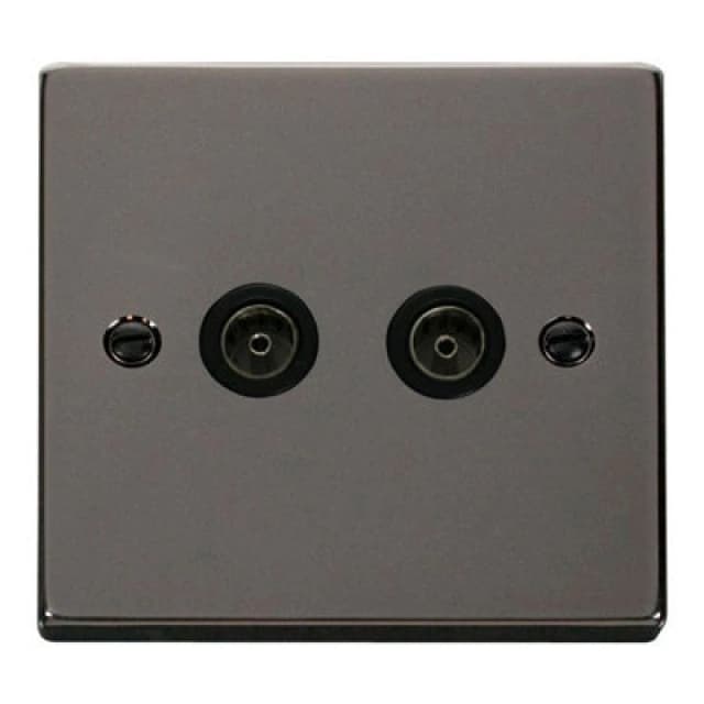 SE Home Black Nickel 2 Gang Twin Coaxial TV Socket Black