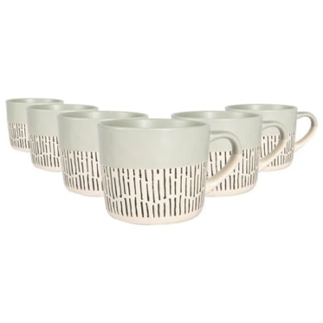 Nicola Spring Ceramic Dipped Dash Coffee Mugs - 475Ml - Grey - Pack Of 6