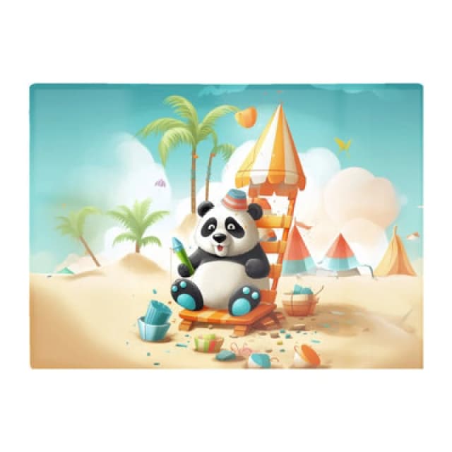 Warren Reed Designer Panda On A Beach Holiday Glass Chopping Board