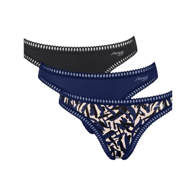 Sloggi Pack of 3 Go Crush Thongs in Cotton Blue navy+black+printed Women XS;S;M;L;XL;XXL