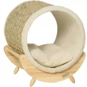 Pawhut - Raised Kitten Bed Pet Shelter w/ Scratcher Cushion, Beige
