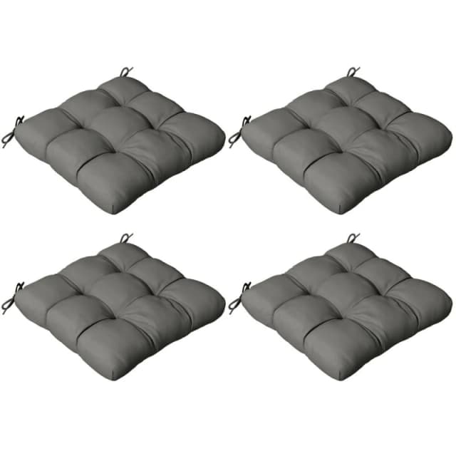 Outsunny Outsunny - Set of 4 Outdoor Seat Cushions Water Repellent Seat Pads with Ties Grey 84G-190V70CG