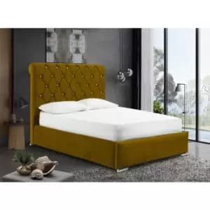 Meripa Upholstered Beds - Plush Velvet, Single Size Frame, Mustard - Mustard